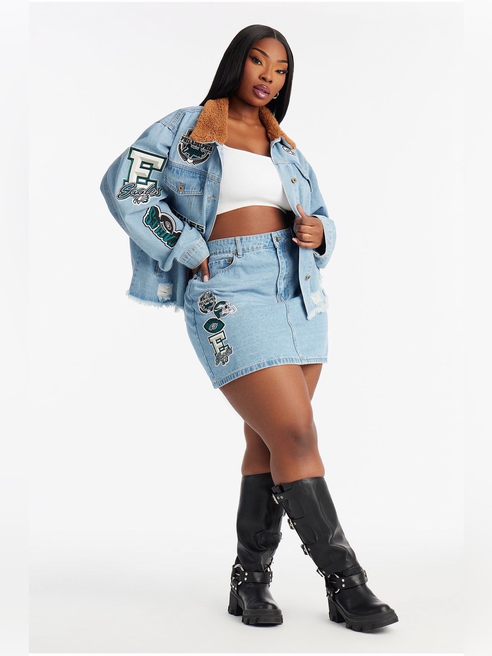 NFL Philadelphia Eagles 🦅 Denim Mini Skirt with Patch accents